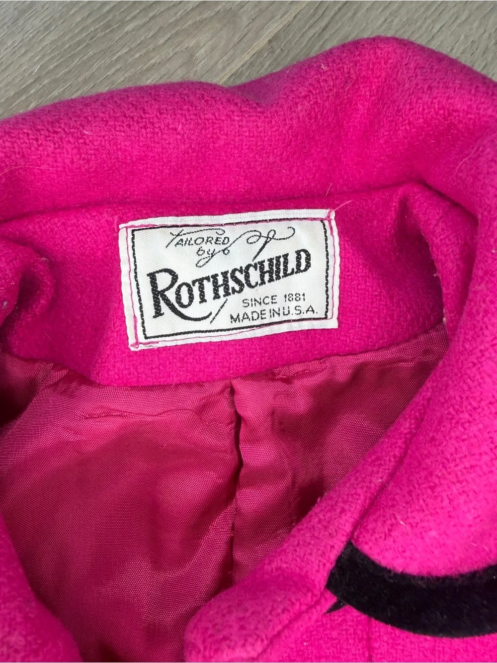 Vintage Rothschild Girls Wool Coat Pink Velvet Bow USA Sz 4